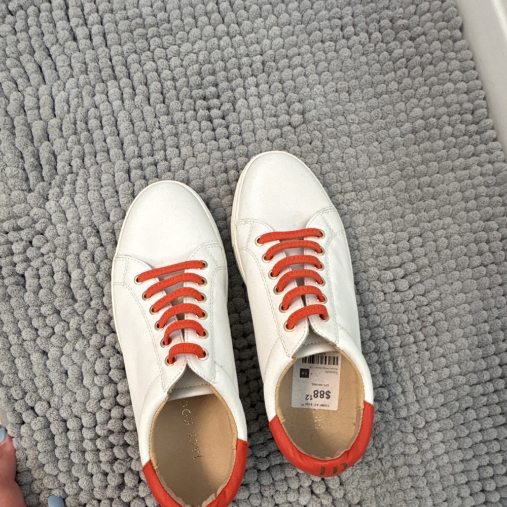 Jack Rogers Rory White Leather Low Top Sneakers Orange‎ Accents Womens 7.5 M